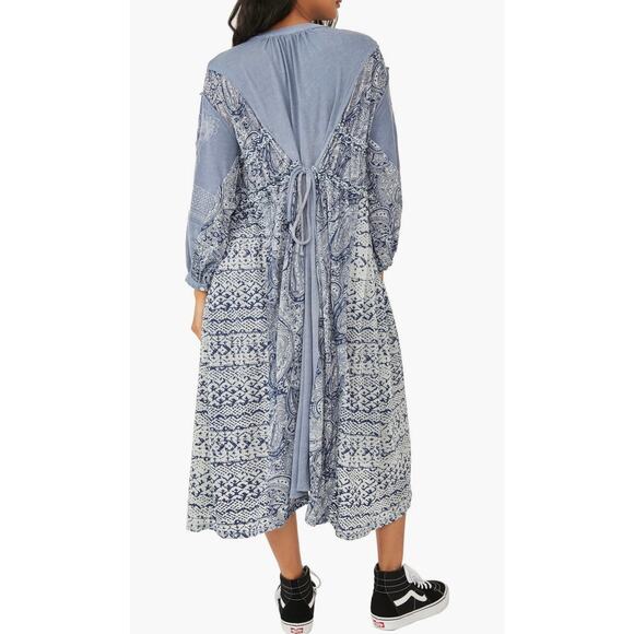 Free People Oh My Mix Print Long Sleeve Dress Duster Boho Midi Flowy Sundress XS - Picture 2 of 6